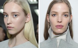 Guido Palau kept the hairstyling to a modern minimum by brushing, parting and tucking straight hair behind each model's ears, resulting in a clone-like catwalk