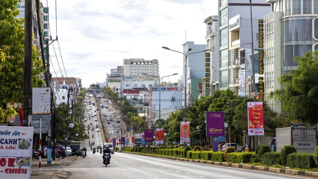 A city street in Pleiku, Vietnam