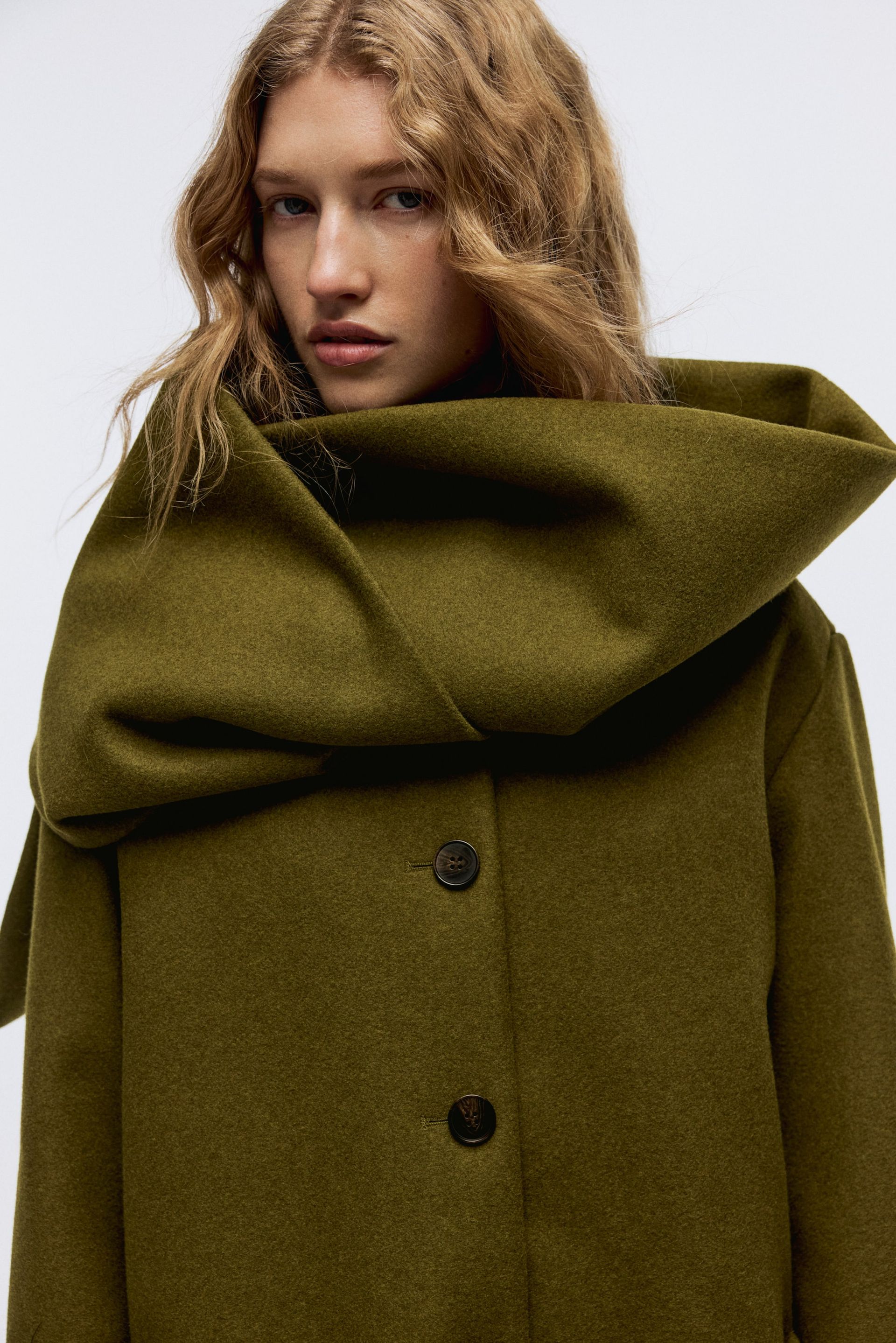 Scarf-Detail Coat - Dark Brown