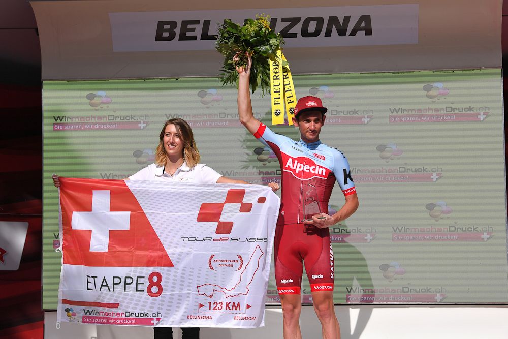 Willem Jakobus Smit of South Africa and Team Katusha Alpecin in the jersey for Most Aggressive Rider