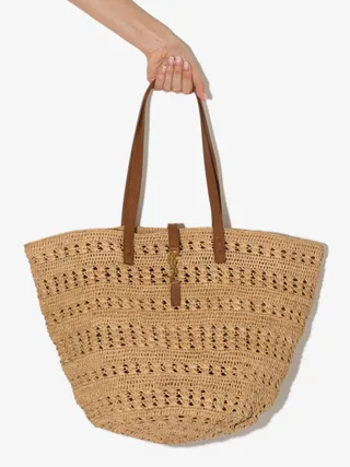 Saint Laurent Neutral Panier Medium Raffia Tote Bag