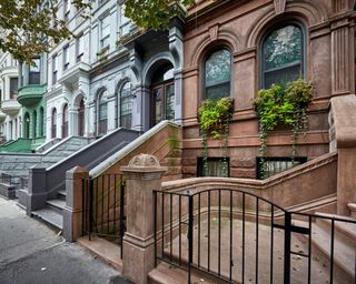 Colorful brownstone homes