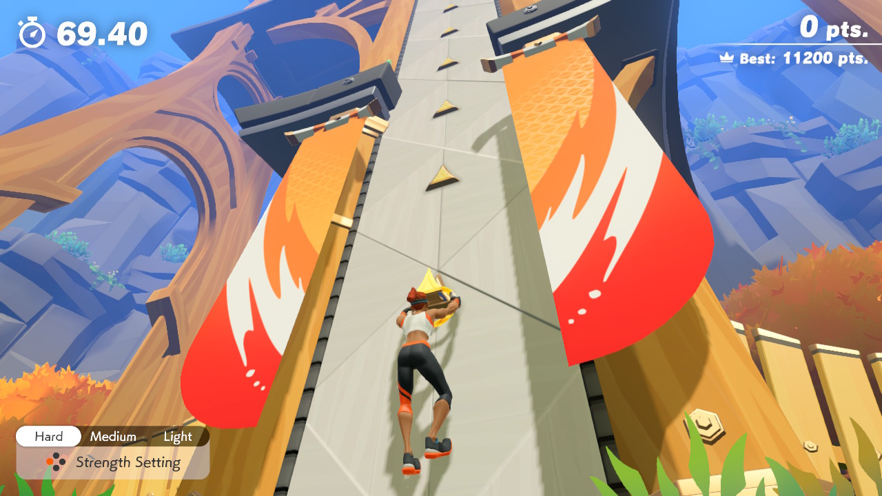 Going up a climbing wall in Ring Fit Adventure