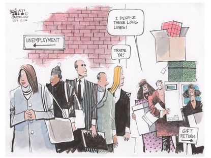 Editorial Cartoon Unemployment trade
