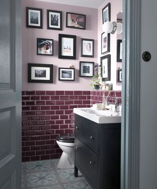 Purple metro tiles in a small bathroom by Tile Mountain
