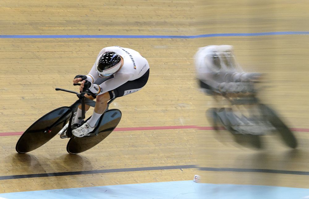 Silver medalist Domenic Weinstein of Germany competes in the Men's Individual Pursuit final at the Track Elite European Championships