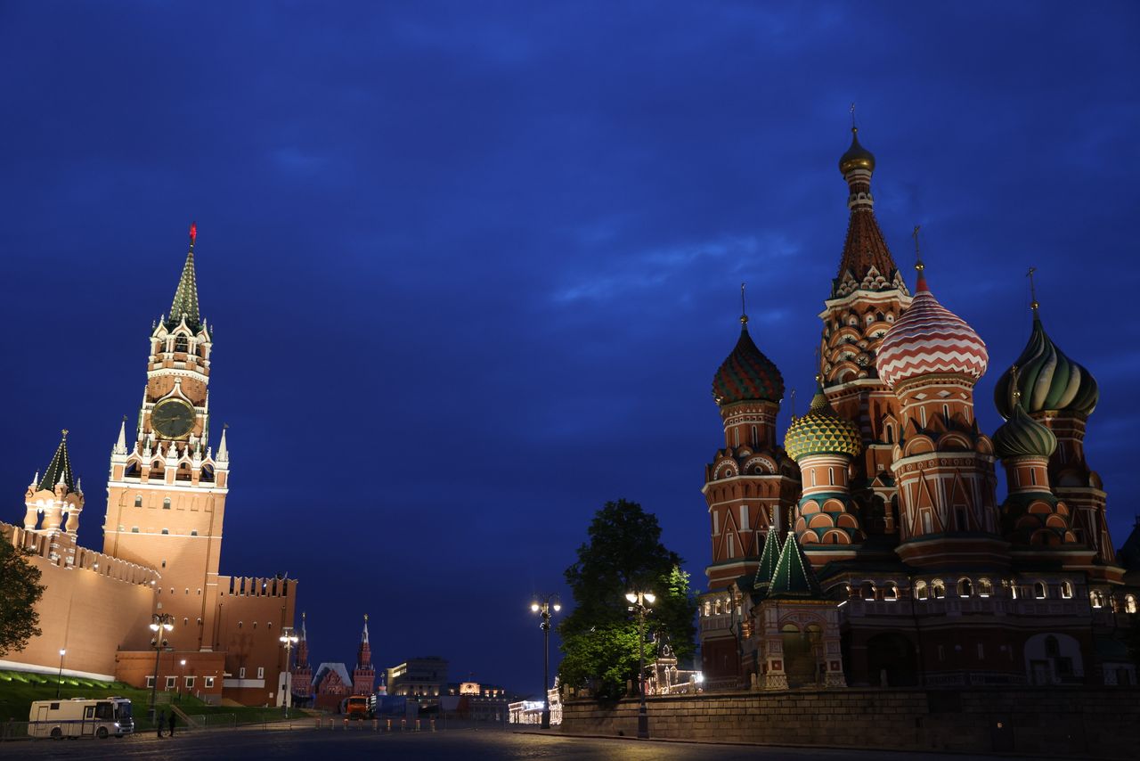 The Red Square in front of the Kremlin at night