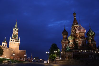 The Red Square in front of the Kremlin at night