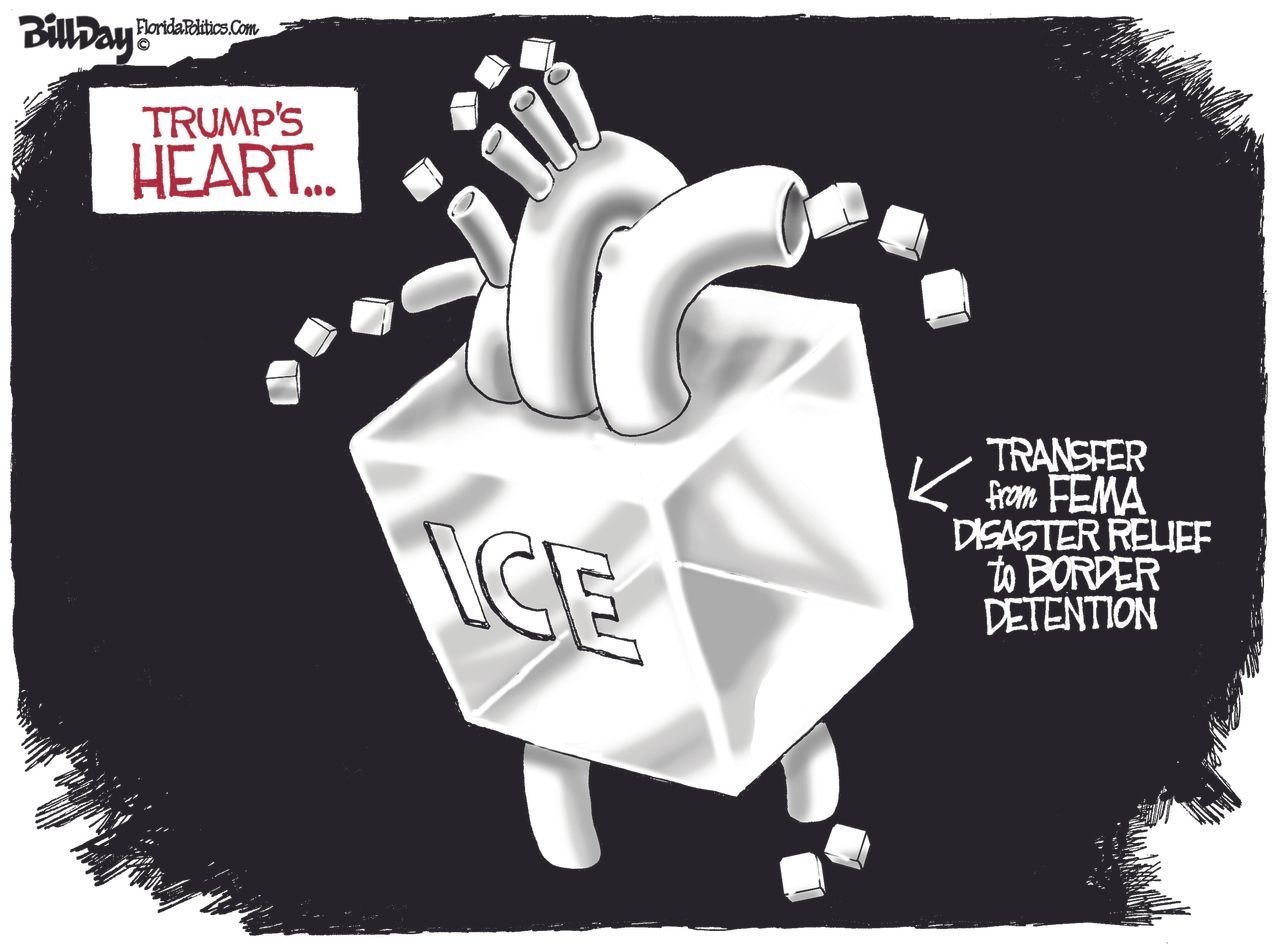 Political Cartoon U.S. Trump&amp;#039;s Heart Ice FEMA Disaster Relief Border Detention