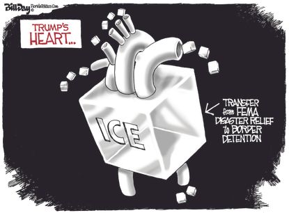 Political Cartoon U.S. Trump's Heart Ice FEMA Disaster Relief Border Detention