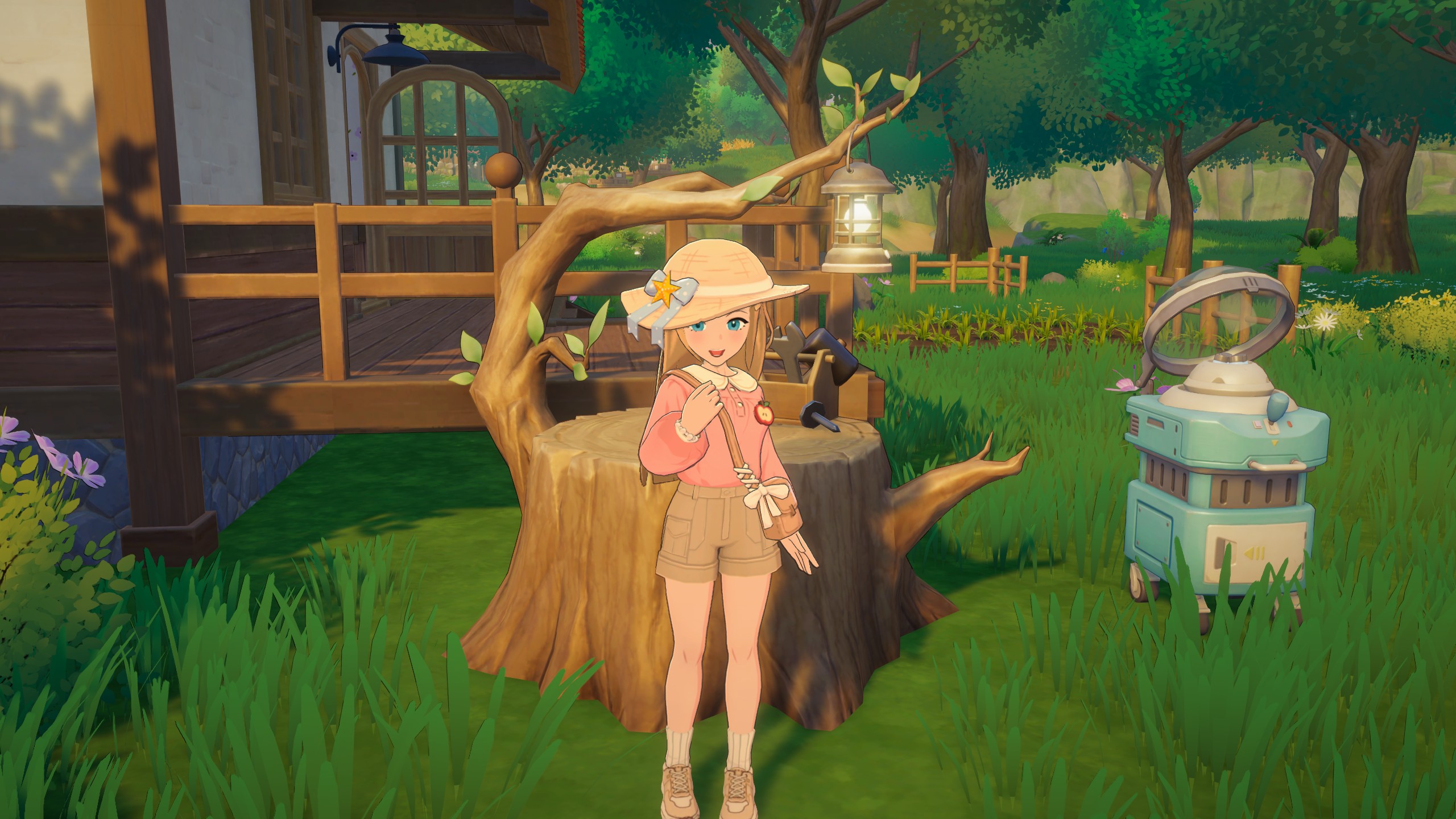 Starsand Island - the player looks successful, standing at a tree stump crafting table