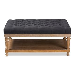 wood rectangular ottoman with wooden frame and shelf 