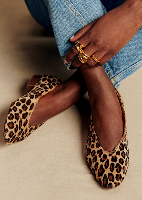 Matilda Low Ballerinas - Leopard - Pony Effect Cowhide Leather - S&amp;eacute;zane