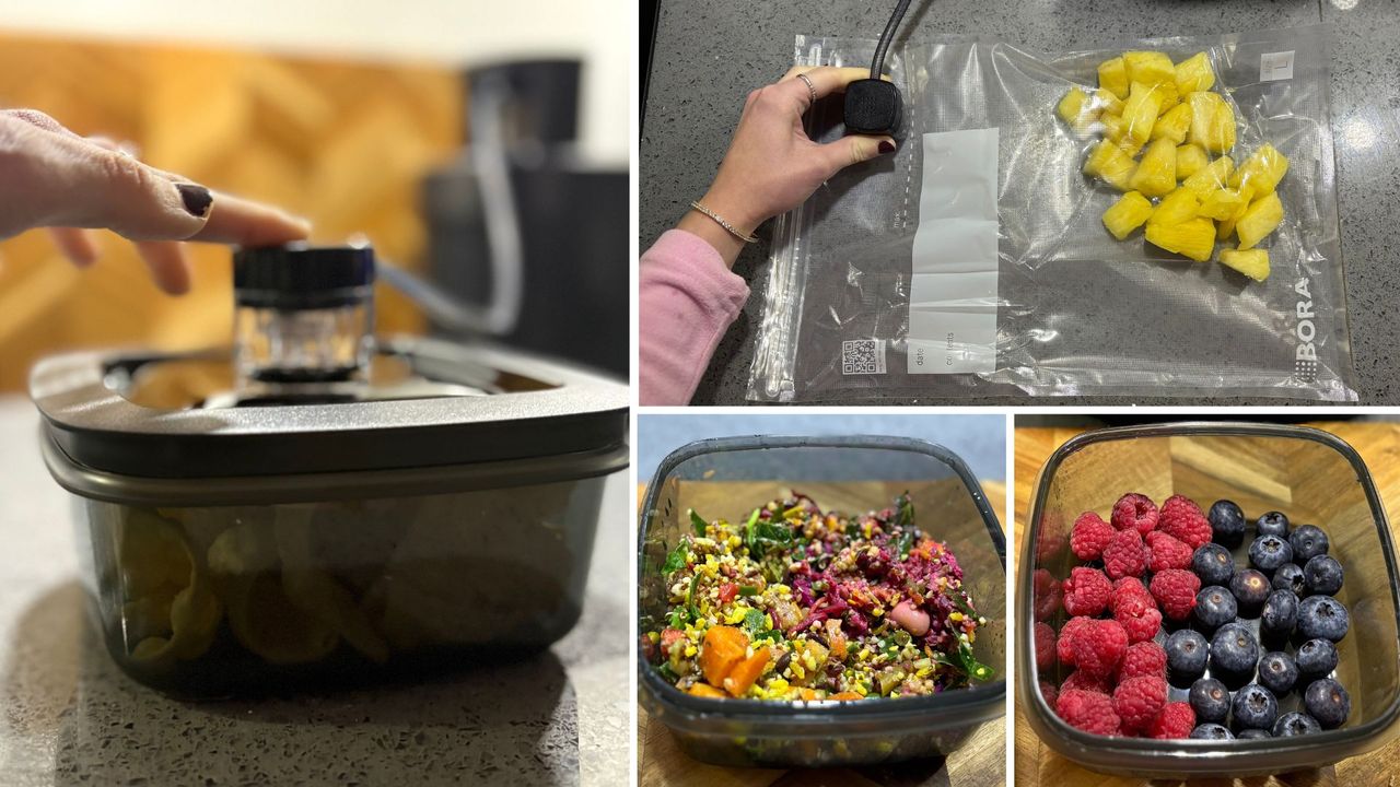 The BORA QVac being tested on a cream background