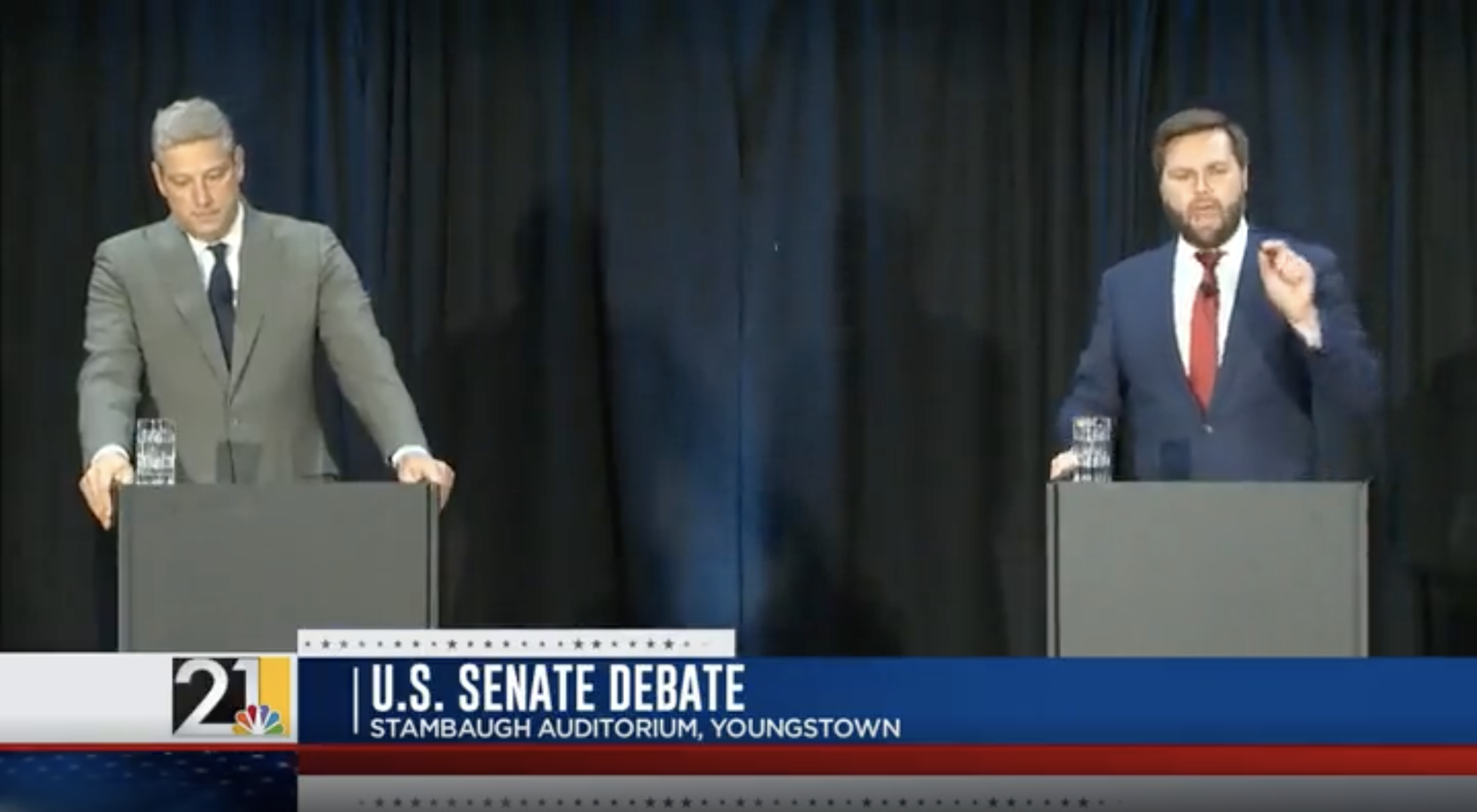 Tim Ryan and J.D. Vance on the debate stage.