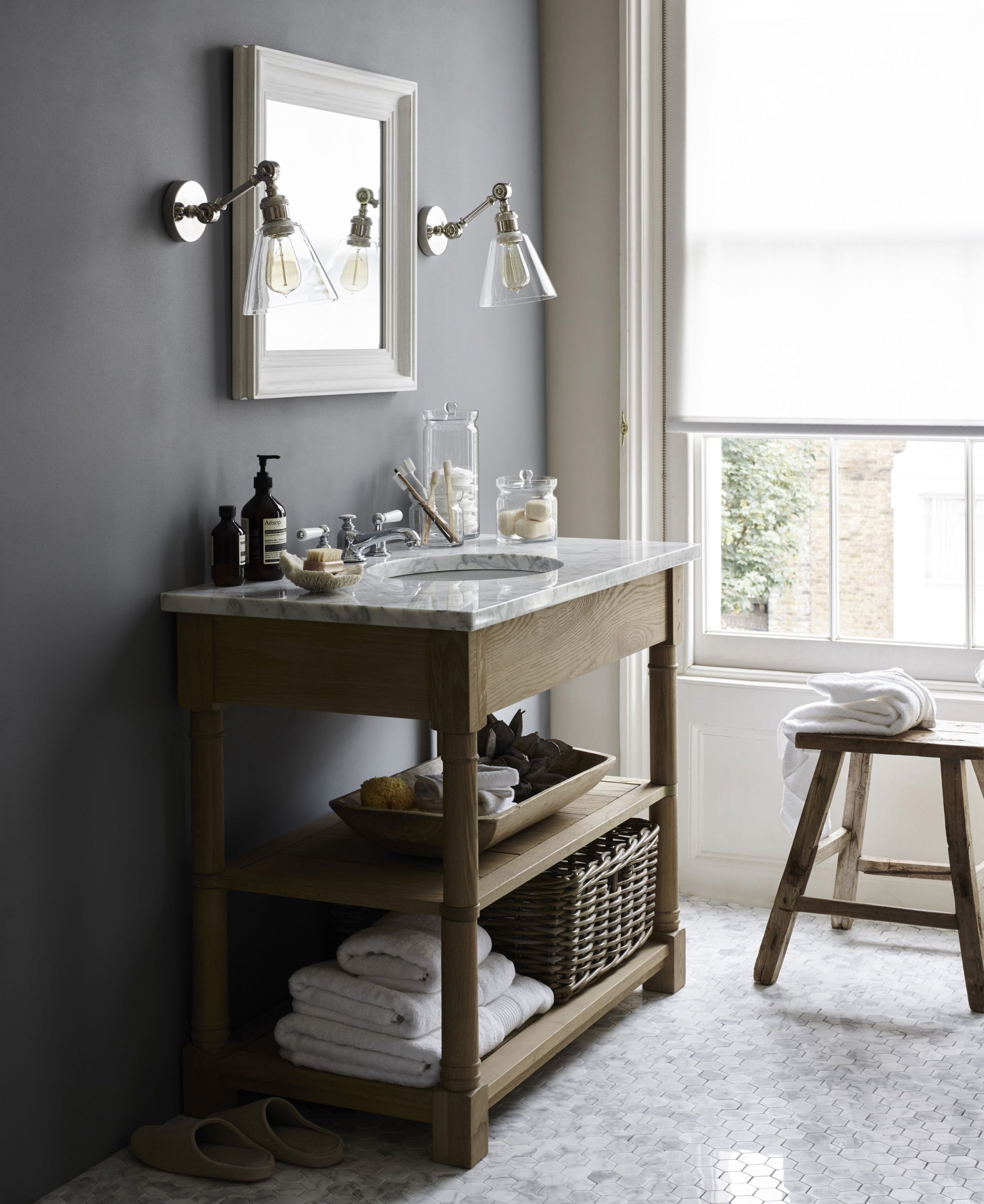 Wooden vanity with marble top from Neptune