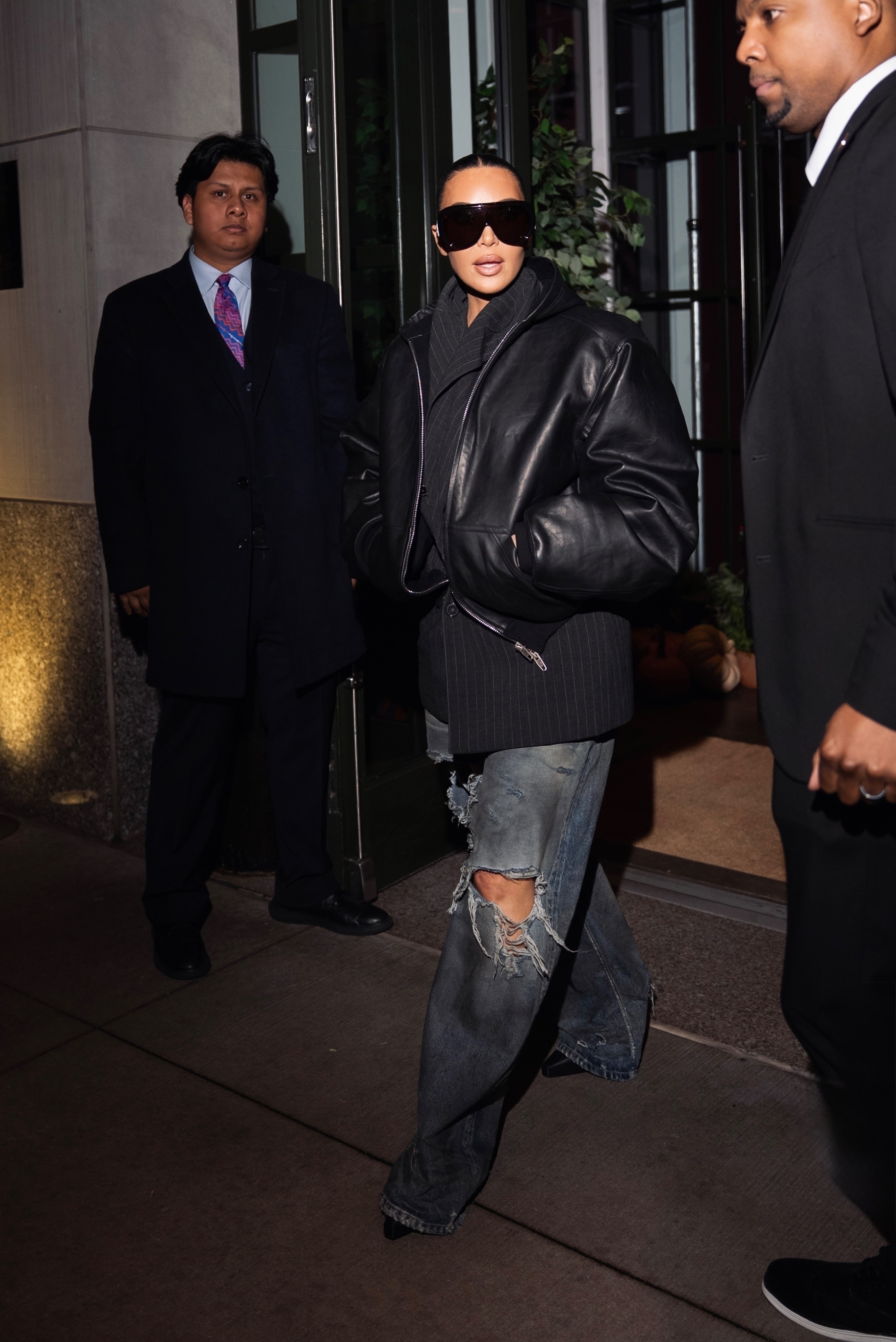 Reality star turned TV actress Kim Kardashian keeps things low key while leaving the Whitby Hotel after a busy day of promoting her new series 'All's Fair.'