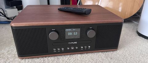 Pure Classic C-D6 radio on the floor of a hi-fi listening room