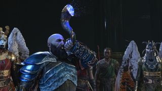 God of War Ragnarok's Kratos blows a horn