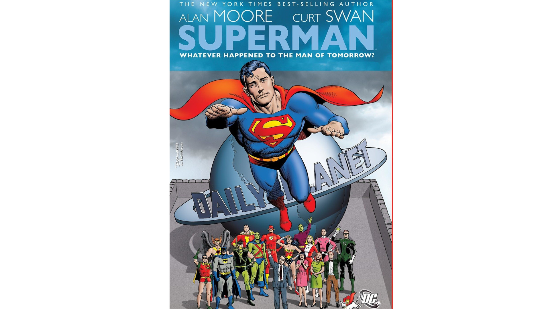Superman flying away from the Daily Planet on the cover of the Superman: Whatever Happened to the Man of Tomorrow? comic story.