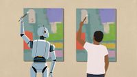 robot and human painting the same artwork