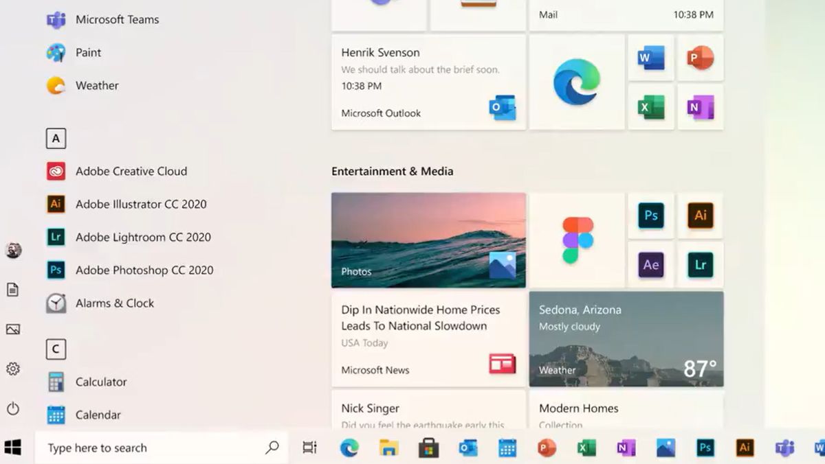 New Windows 10 Start menu