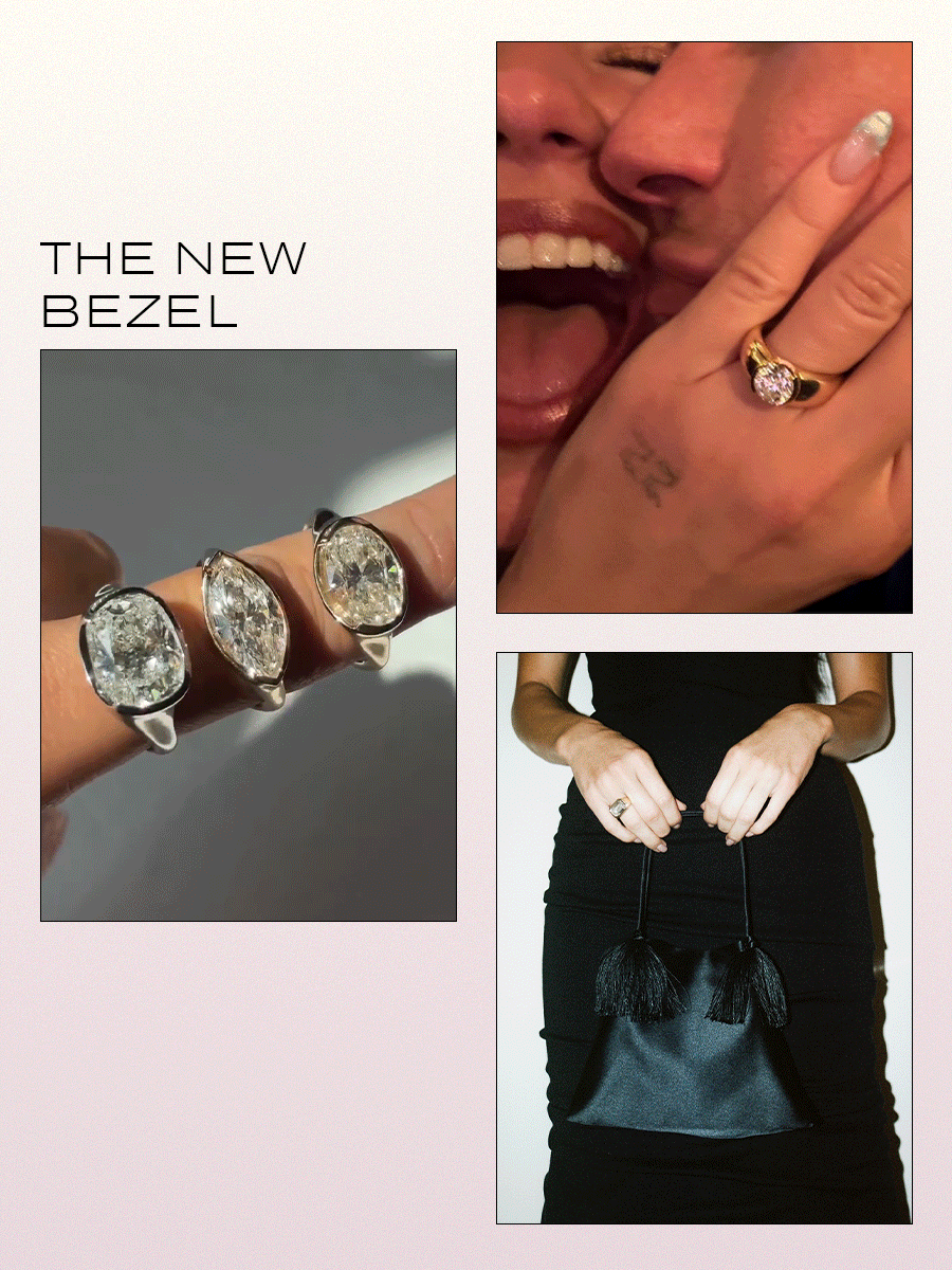 Collage of engagement ring trends for 2026.