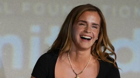 Emma Watson laughing during an interview in 2026.
