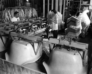 Production of Eames chair in 1950s