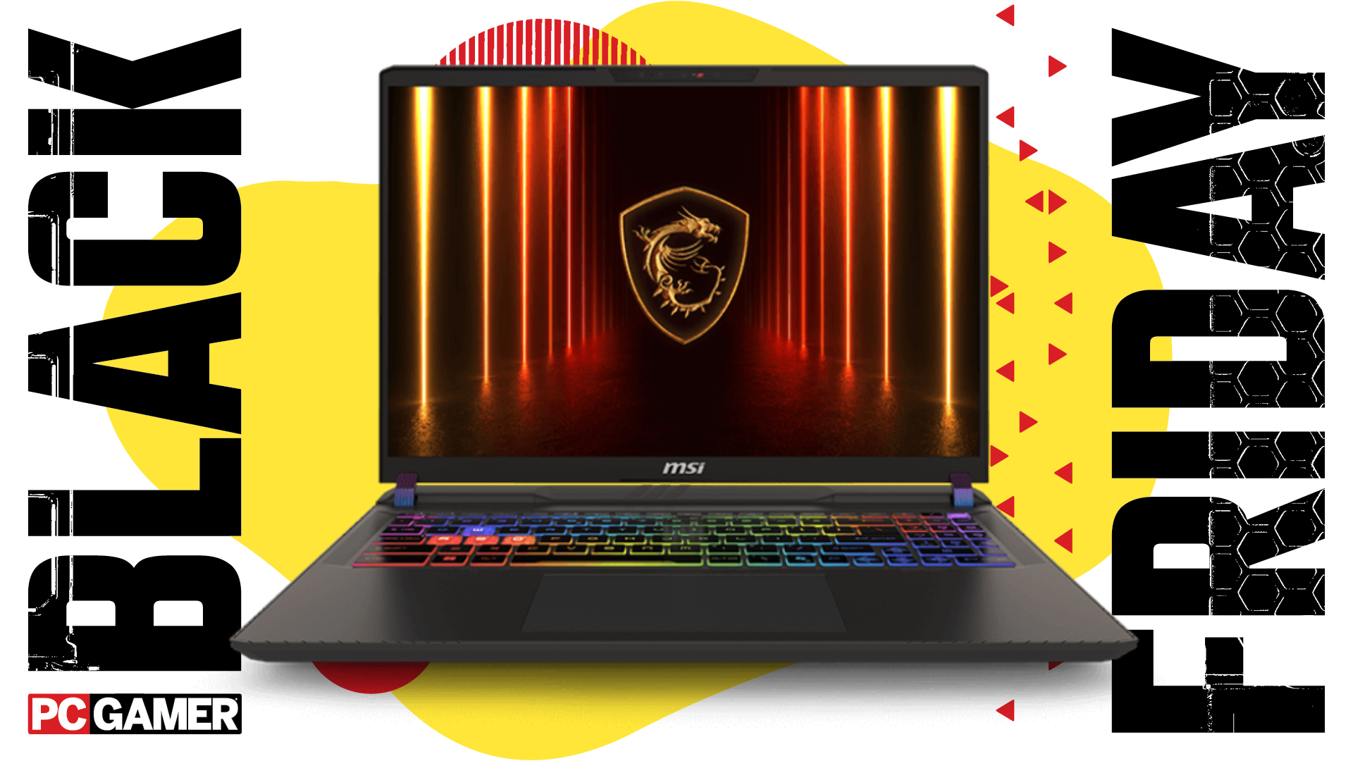 The MSI Vector 16 HX gaming laptop on a Black Friday deals background
