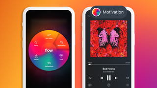 The new Deezer Flow Mood wheel on a phone screen, motivation has been selected and is playing Ed Sheeran's Bad Habits