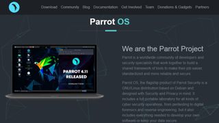 Skärmdump på webbsidan för Parrot Security