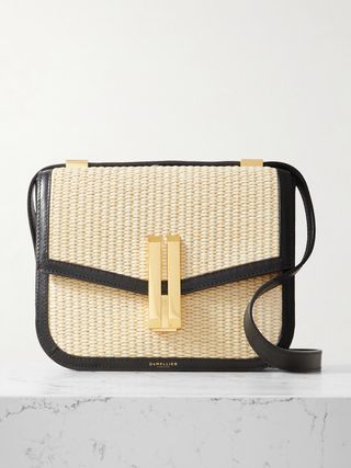 Demellier + Net Sustain Vancouver Leather-Trimmed Raffia Shoulder Bag