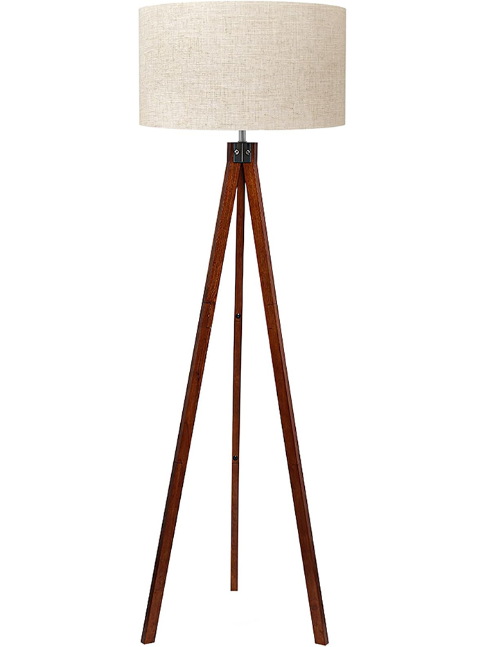 LEPOWER, Lepower Wood Tripod Floor Lamp, Mid Century Standing Lamp, Modern Design Studying Light for Living Room, Bedroom, Study Room and Office, Flaxen Linen Shade With E26 Base Brown