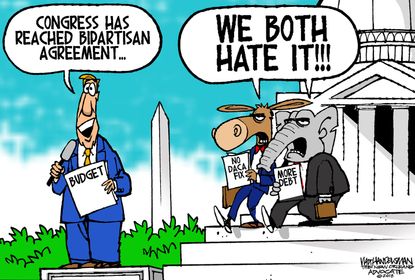 Political cartoon U.S. Congress budget deal bipartisanship