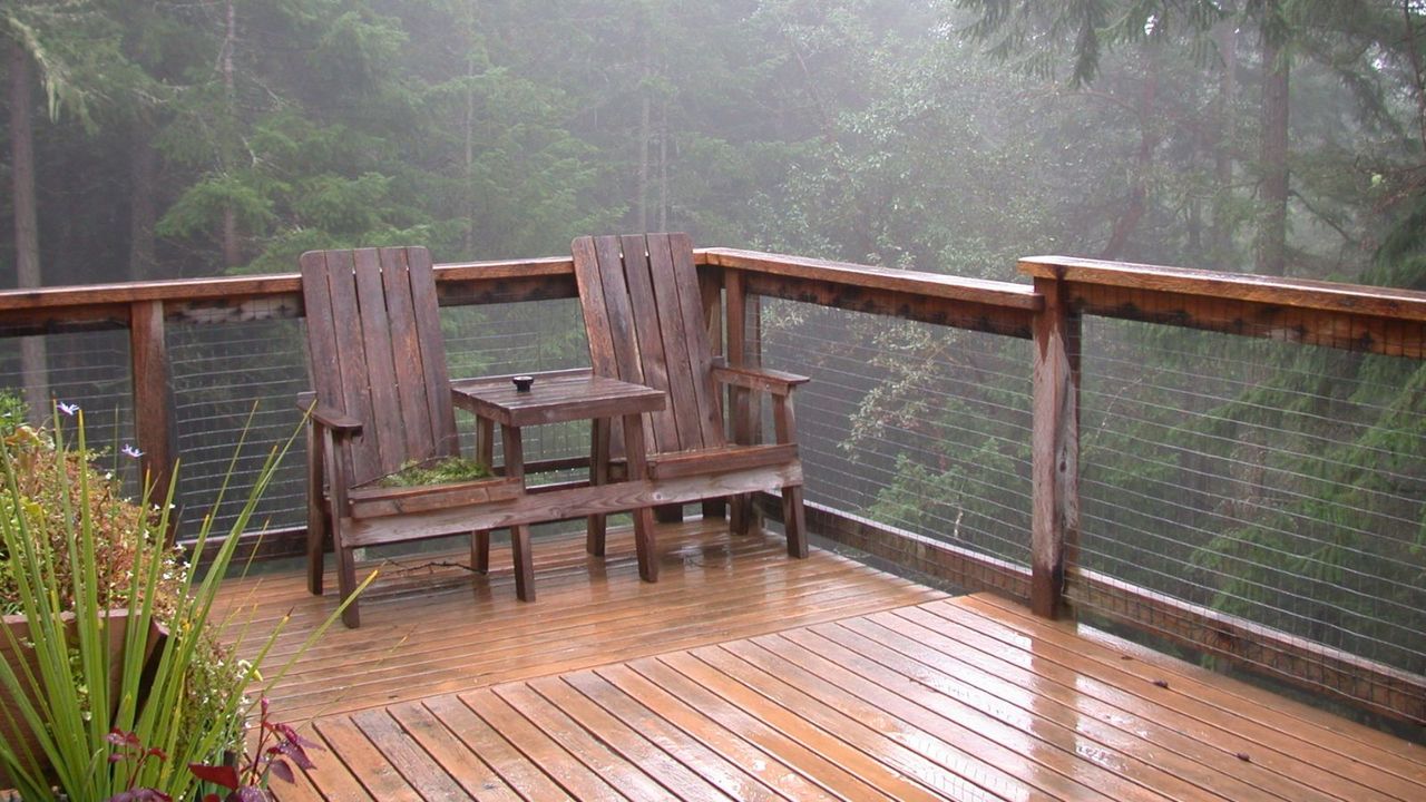 A rainy deck