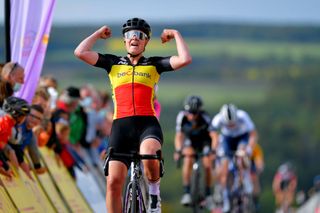DRTENDORF GERMANY MAY 28 Lotte Kopecky of Belgium and Team Belgium stage winner celebrates at arrival during the 34th Internationale LOTTO Thringen Ladies Tour 202 Stage 4 a 101km stage from Drtendorf to Drtendorf 420m ltlt2021 lottothueringenladiestour womencycling on May 28 2021 in Drtendorf Germany Photo by Luc ClaessenGetty Images