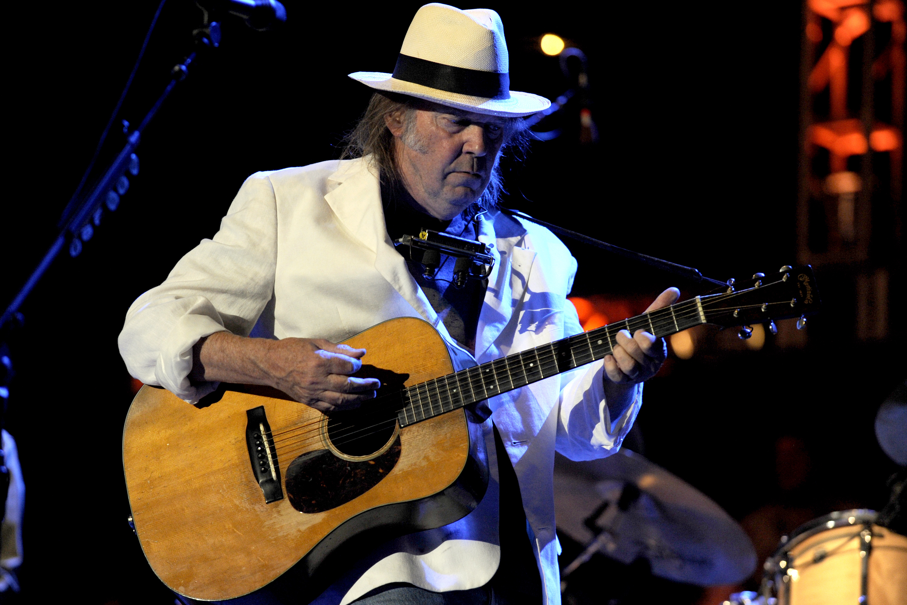 Neil Young performs at the Shoreline Amphitheatre in Mountain View, California on October 24, 2009