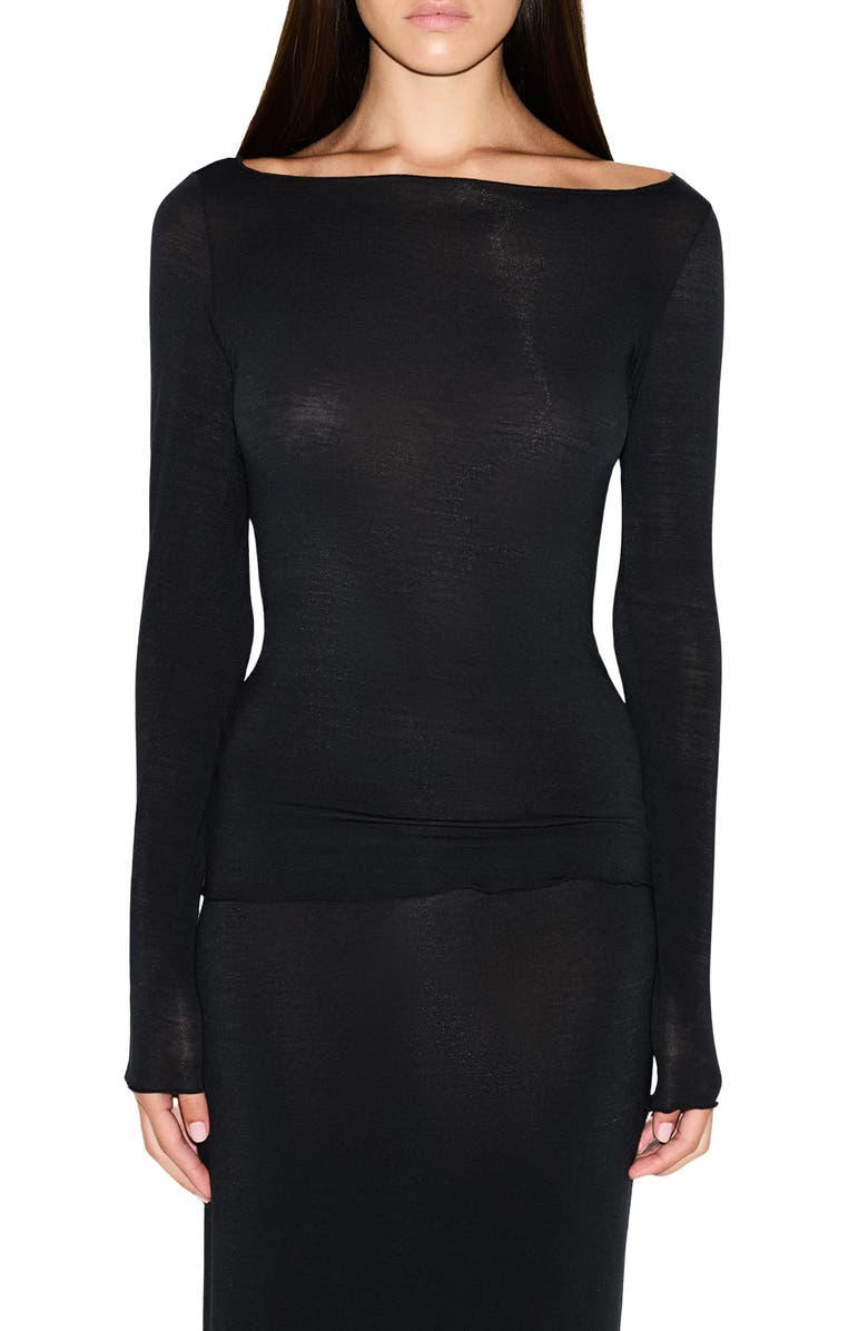 Sheer Modal Blend Long Sleeve Boat Neck Top