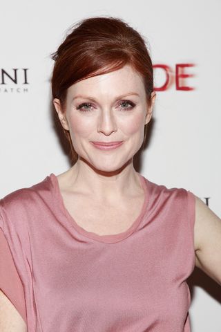 Julianne Moore pictured with a side parting updo at the premiere of "Chloe" at Landmark's Sunshine Cinema on March 15, 2010 in New York City.