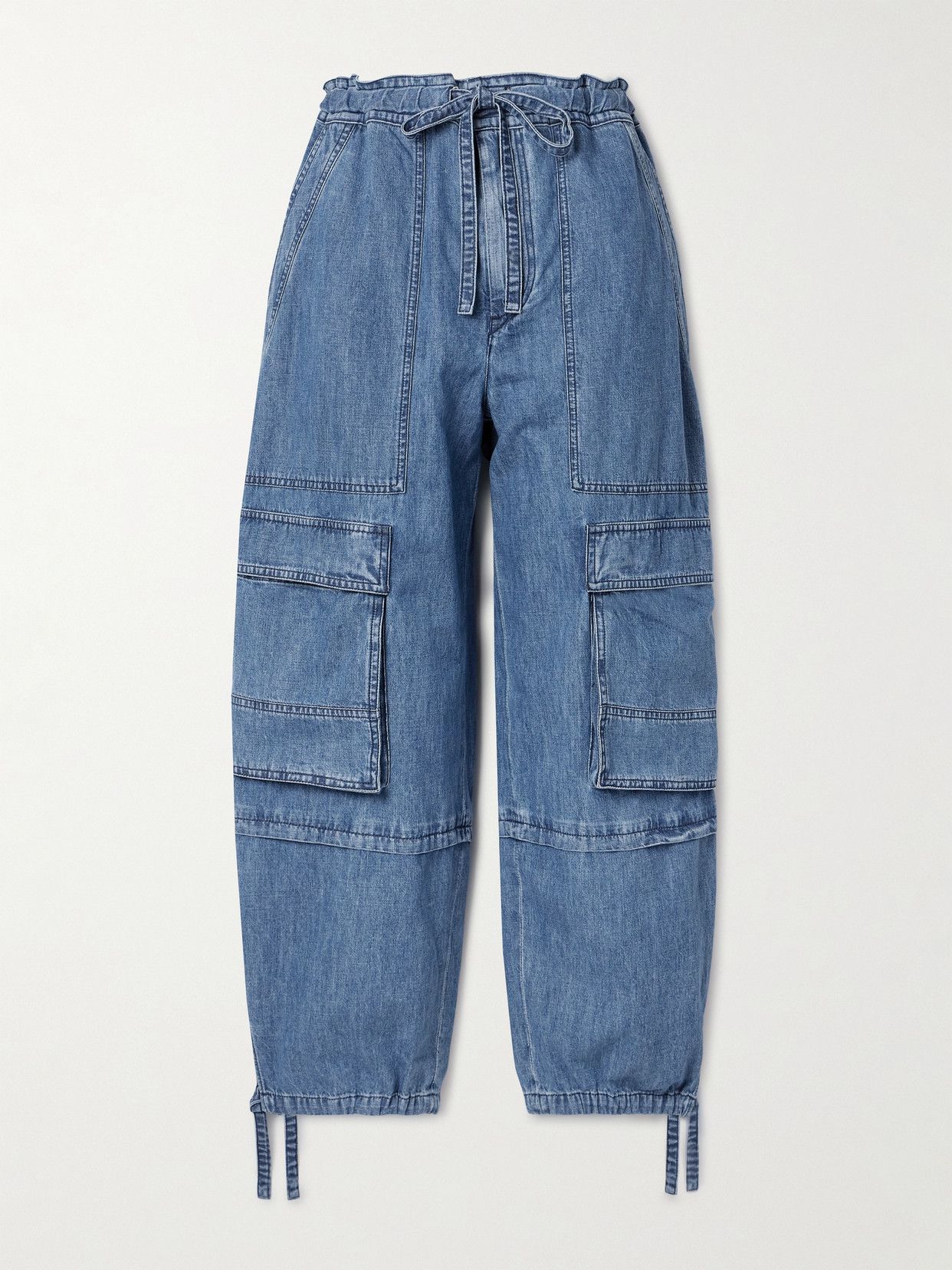 Ivy Paneled High-Rise Tapered Cargo Jeans