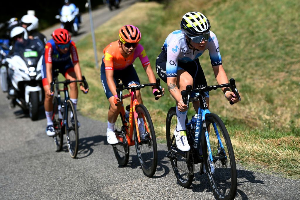 BLAGNAC FRANCE JULY 28 LR Sandra Alonso of Spain and Team CERATIZITWNT Pro Cycling Agnieszka SkalniakSjka of Poland and Team CanyonSRAM Racing and Emma Norsgaard of Denmark and Movistar Team compete in the breakaway during the 2nd Tour de France Femmes 2023 Stage 6 a 1221km stage from Albi to Blagnac UCIWWT on July 28 2023 in Blagnac France Photo by Tim de WaeleGetty Images
