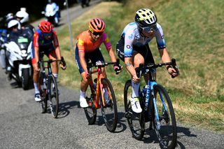 BLAGNAC FRANCE JULY 28 LR Sandra Alonso of Spain and Team CERATIZITWNT Pro Cycling Agnieszka SkalniakSjka of Poland and Team CanyonSRAM Racing and Emma Norsgaard of Denmark and Movistar Team compete in the breakaway during the 2nd Tour de France Femmes 2023 Stage 6 a 1221km stage from Albi to Blagnac UCIWWT on July 28 2023 in Blagnac France Photo by Tim de WaeleGetty Images