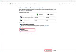 Windows 11 show Hibernate on Power menu