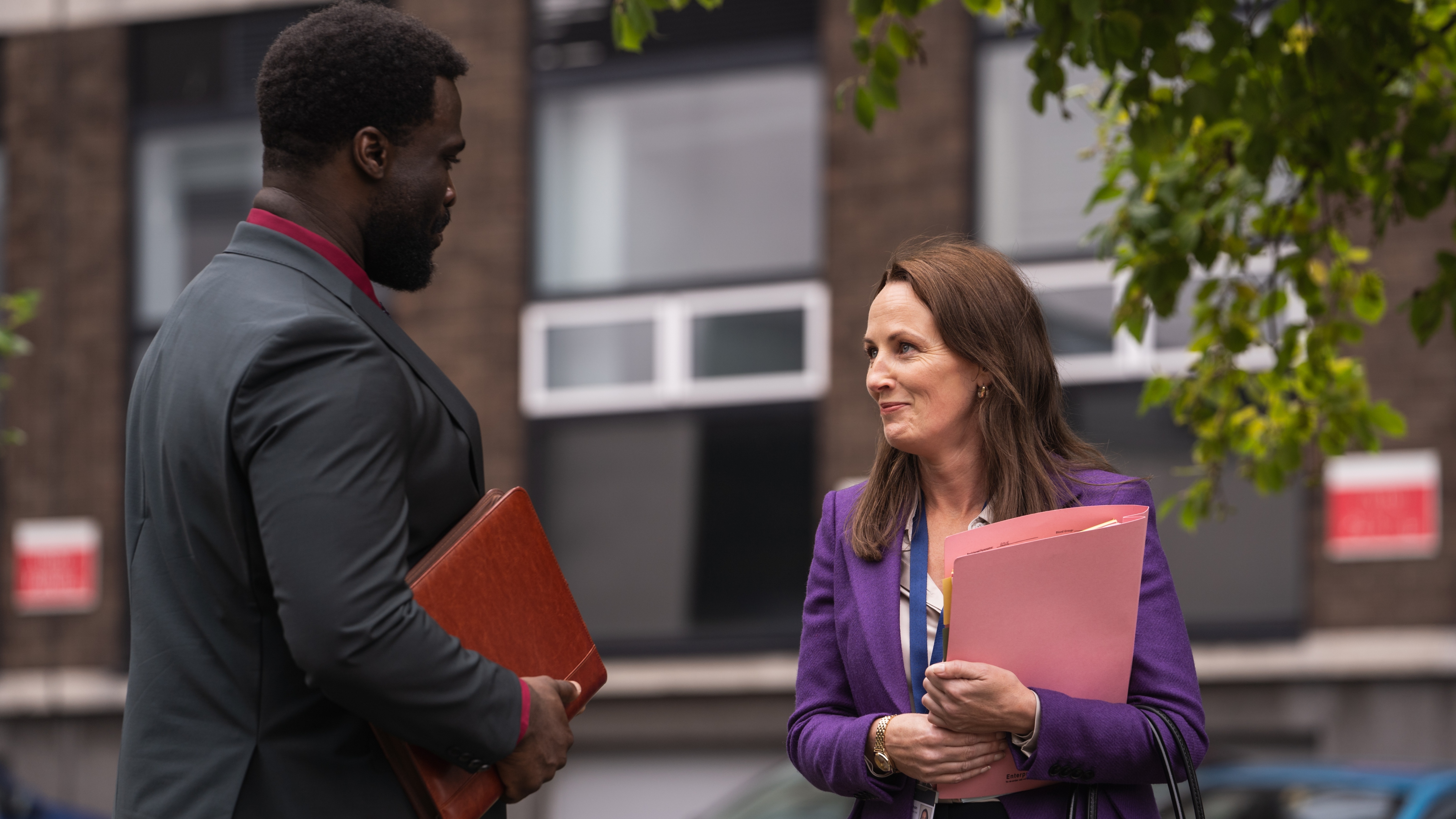 Pictured: JORDAN KOUAME as DR George Adjei and HELEN BEHAN as DR Norma Callahan.