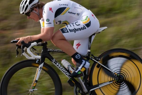 Ina-Yoko Teutenberg (HTC-Highroad) managed fourth place on her converted road bike.