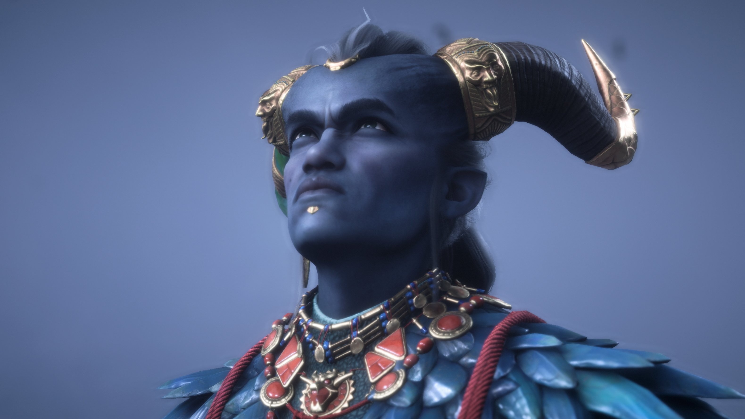 Dragon Age: The Veilguard – Taash looks up with a serious expression