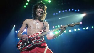 Eddie Van Halen,performs during the band's "Fair Warning Tour" on July 3, 1981, at Cobo Arena in Detroit, Michigan.