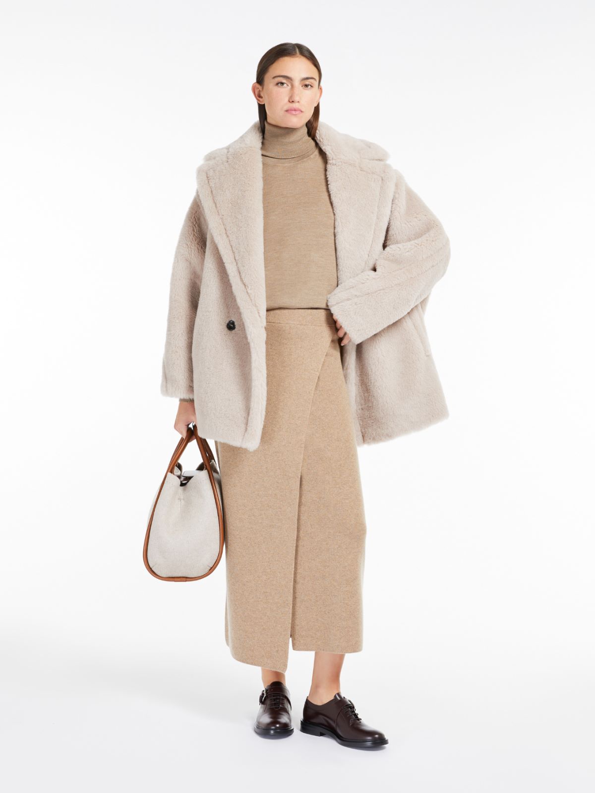 Short Teddy Bear Icon Coat in Alpaca and Wool - Beige