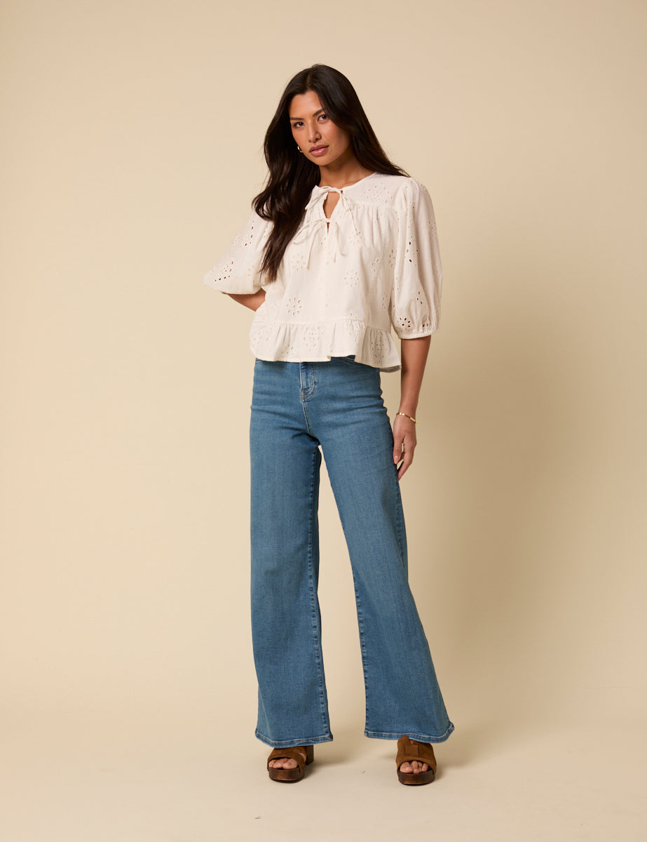 Poppy Delevingne Blue Denim Stretch Palazzo Gala Jeans